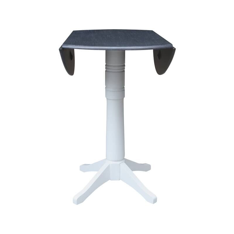 42" Round Dual Drop Leaf Pedestal Table, 43.2"H - White/Heather Gray