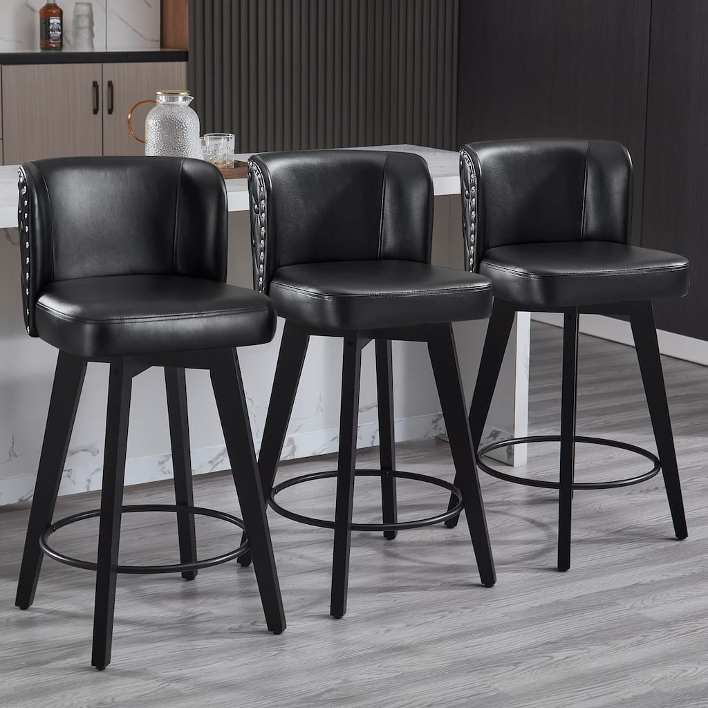 27.5" Faux Leather Upholstered Swivel Counter Height Bar Stools
