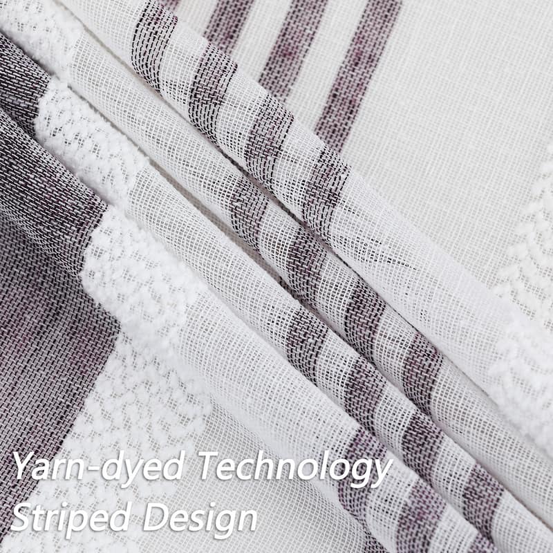 Vertical Stripe Linen Textured Voile Sheer Kitchen Tier Curtains