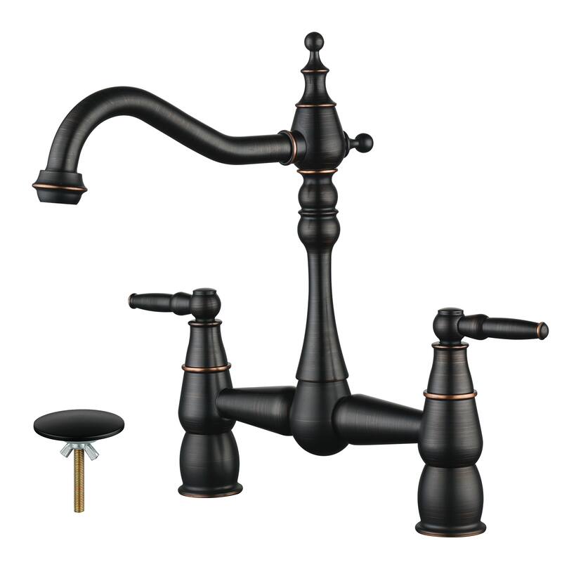 Double Handle Bridge Kitchen Faucet with Sink Hole Cover - Oil Rubbed Bronze