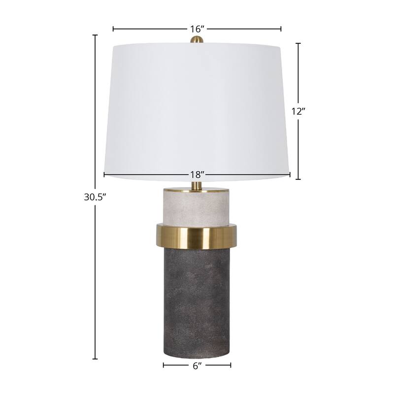 Polyresin 31" Table Lamp with Linen Shade, Black and Light Grey Concrete-like (Set of 2)