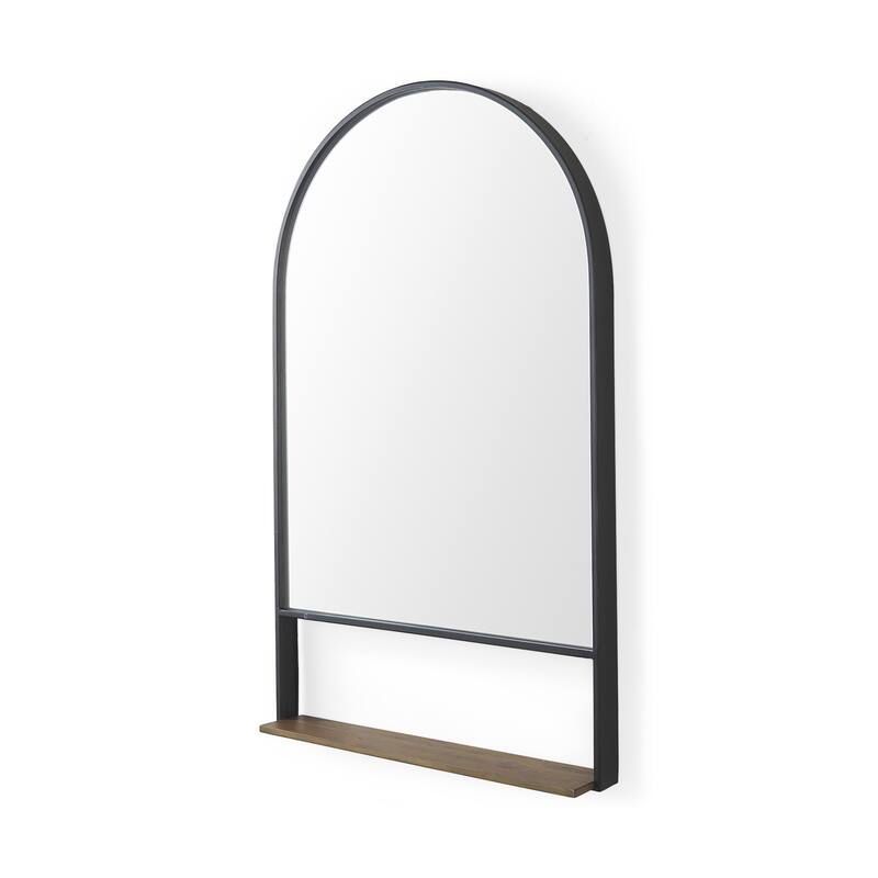 HomeRoots 40" Black Metal Arch Framed Accent Mirror With Shelf - 24.02 in. x 39.96 in. x 3.94 in.