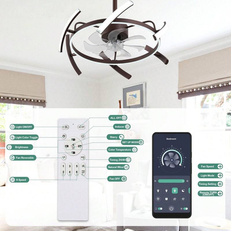 Cusp Barn 24 Inch Modern DIY Ceiling Fan with Dimmable LED Light, Silent DC Motor, 3 Color Changing Light Fixtures for Bedroom