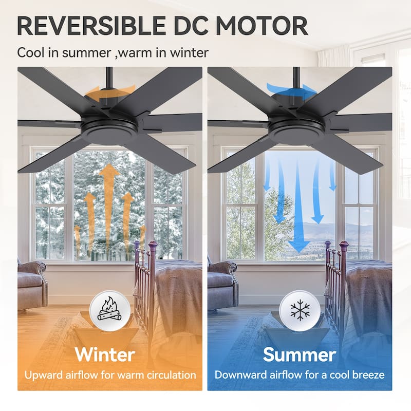 48/56/60 Inch Reversible Blade Ceiling Fan No Light with Remote Control