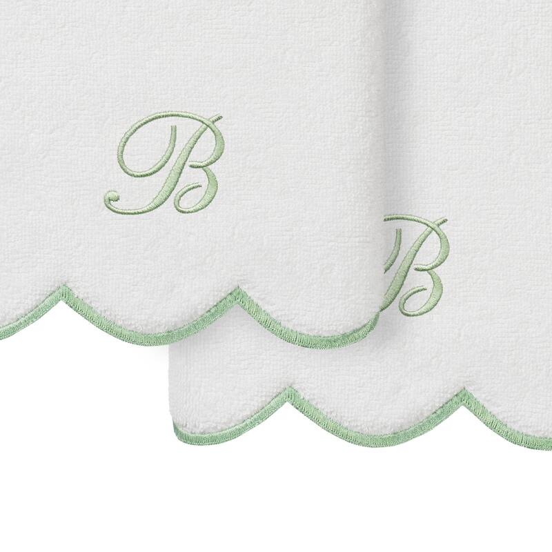 Authentic Hotel and Spa 100% Turkish Cotton Green ADORNIA Scallop Personalized 2 Piece Hand Towel Set - 2 Hand Towels