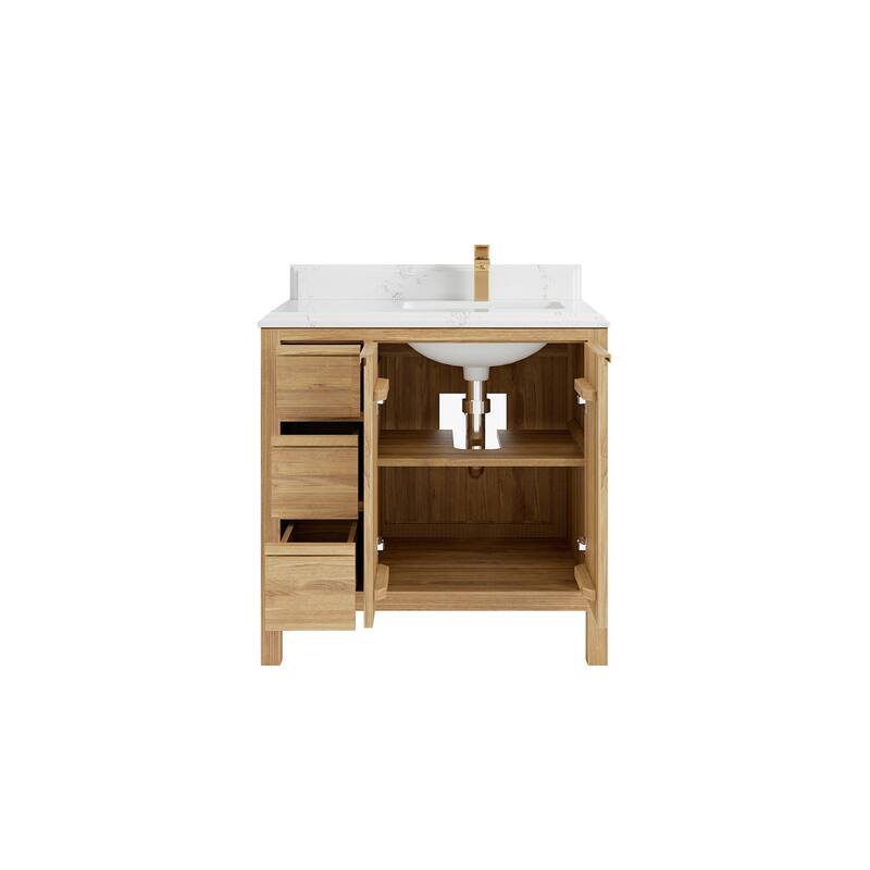 Willow Collections 36 in. W x 22 in. D Elizabeth Solid Teak Right Offset Sink Bathroom Vanity with Countertop