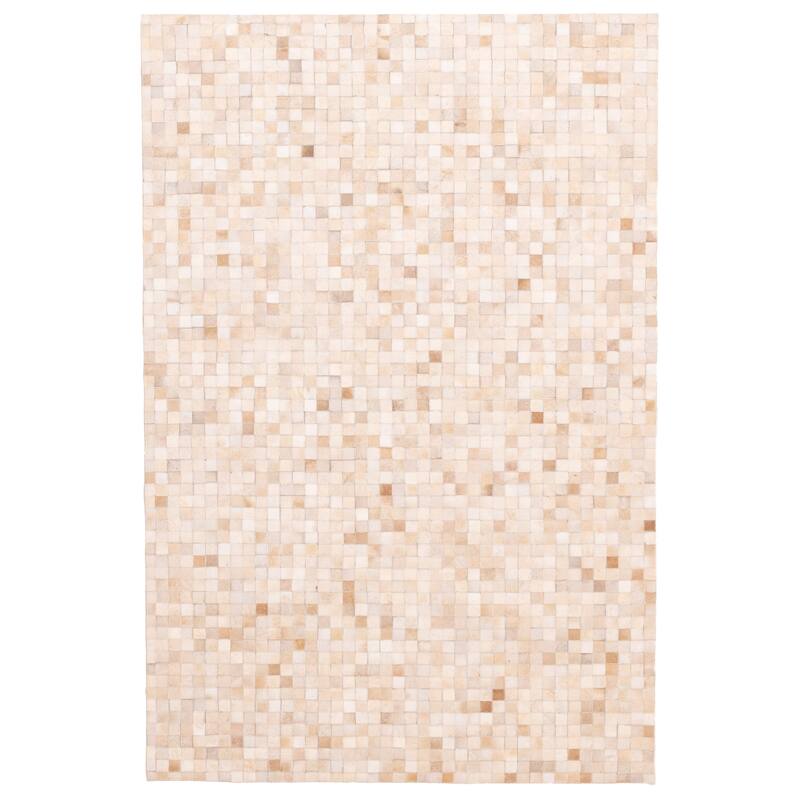 ECARPETGALLERY Handmade Cowhide Patchwork Beige Leather Rug - 5'2 x 8'0