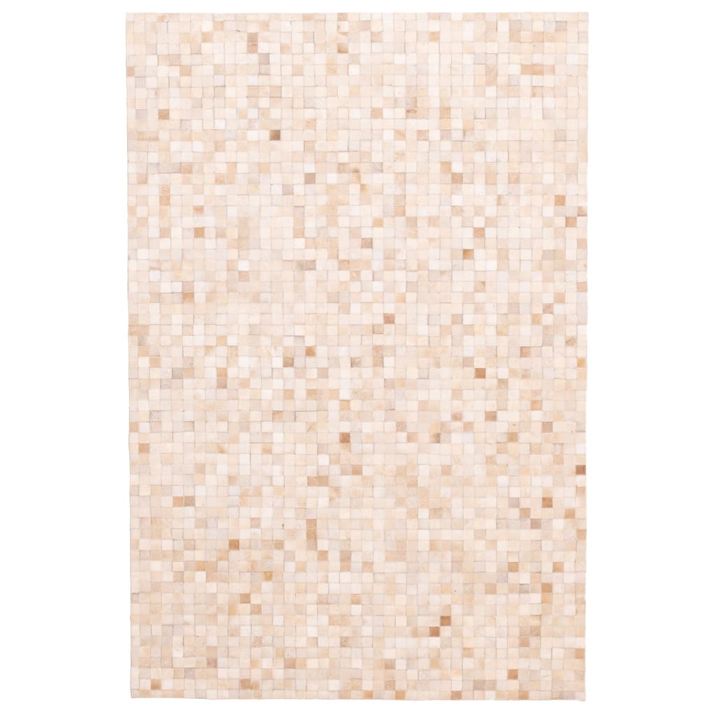 ECARPETGALLERY Handmade Cowhide Patchwork Beige Leather Rug - 5'2 x 8'0