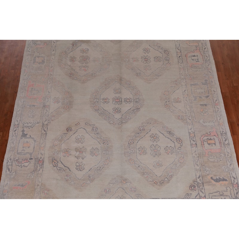 Hand Knotted Oriental 100% Wool Carpet Transitional Geometric Beige & Ivories Oushak Area Rug - 12' 0'' X 8' 10''