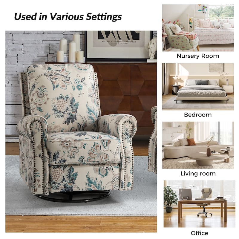 Roderich Farmhouse Floral Print Swivel Rocker Recliner with Rolled Arms by HULALA HOME