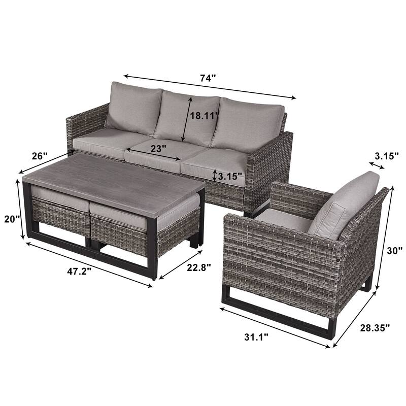Gymojoy 6-Piece Outdoor Furniture Sofa Chair Table with Ottoman