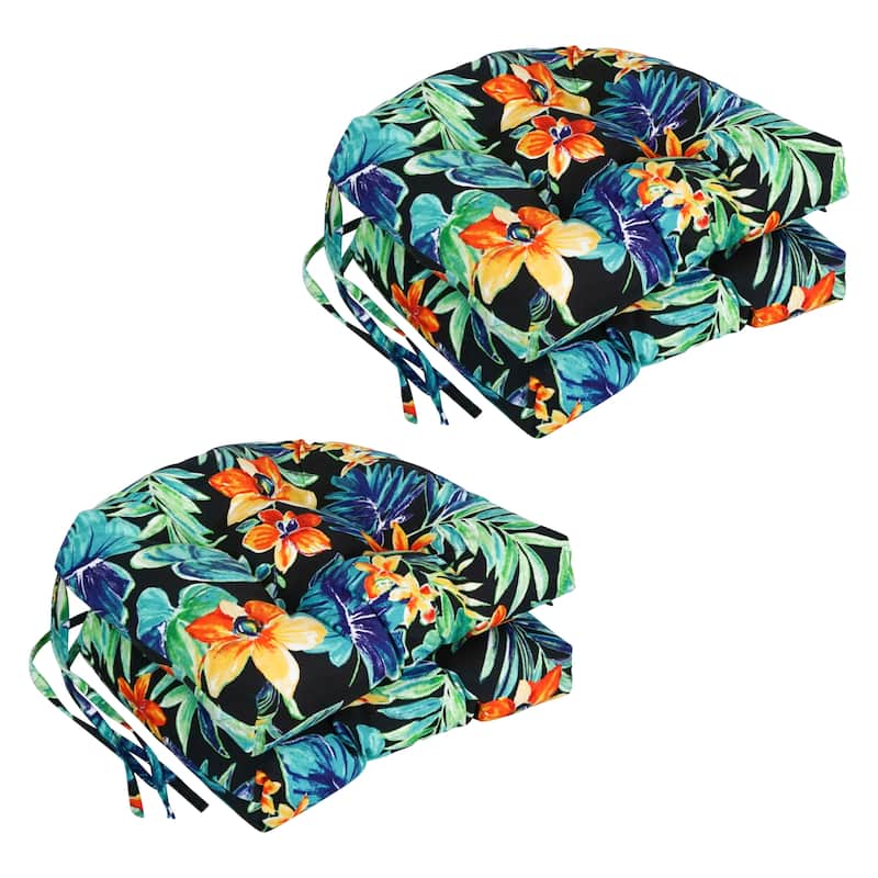 16-inch Rounded Back Tufted Indoor/ Outdoor Chair Cushions (Set of 4) - 16" - Beachcrest Caviar