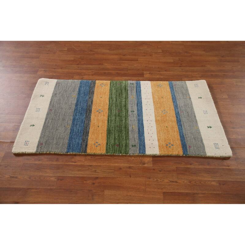 Striped Gabbeh Indian Rug Hand-Knotted Wool Carpet - 2'6"x 4'11"