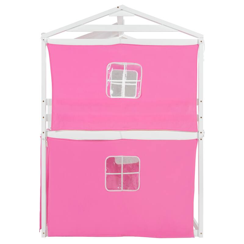 Playhouse Bed Floor Bunk Bed Kids Loft Bed with Tent