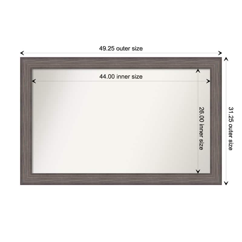 Country Barnwood Framed Non-Beveled Custom Wall Mirror, Bathroom Vanity Mirror - Outer Size: 49.25 x 31.25