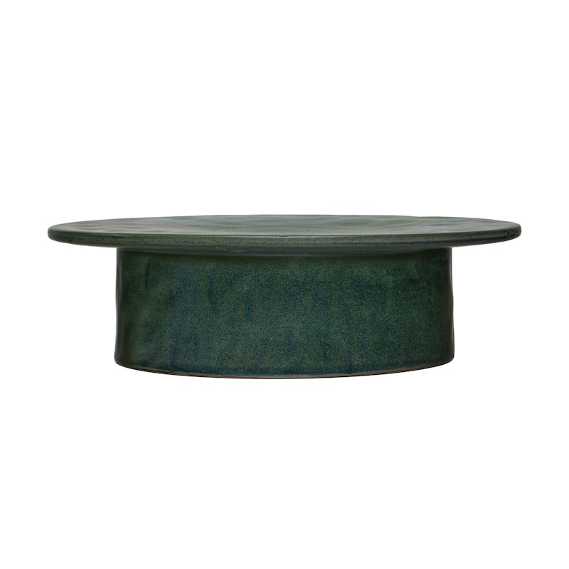 Stoneware Pedestal - 12.0"L x 12.0"W x 3.5"H - 12.0"L x 12.0"W x 3.5"H - Green