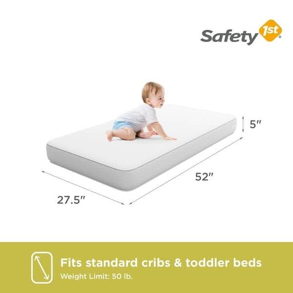 Safety 1st Cozy Snuggles Standard Firm Baby Crib & Toddler Bed Mattress, Waterproof and Stain Resistant Cover, White