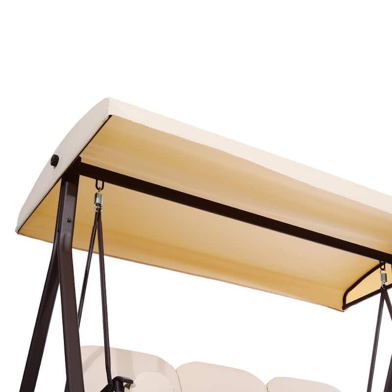 Outsunny Outdoor Patio 3-Person Canopy Cushioned Seat Bench Swing with Included Side Trays & Padded Comfort