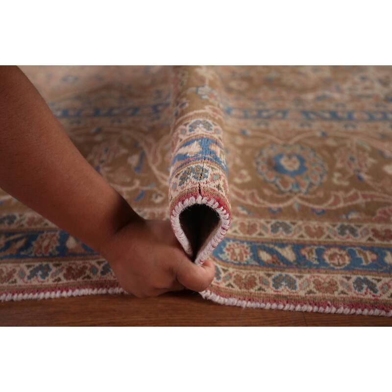 Pink Mashad Persian Vintage Area Rug Hand-Knotted Wool Carpet - 9'7"x 13'4"