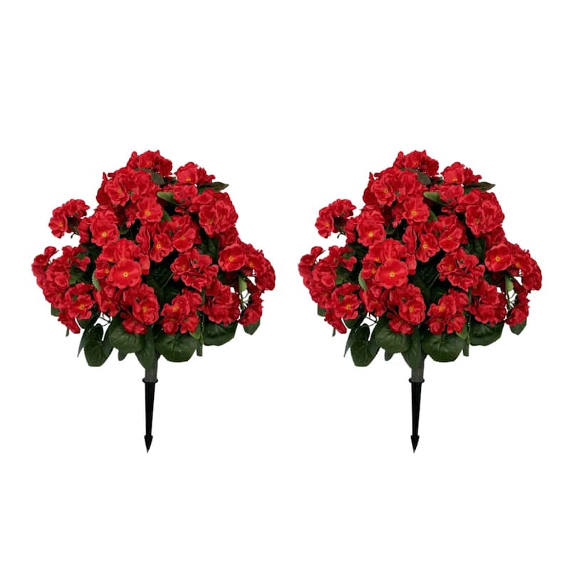 2PCS Artificial Begonias Bush with Ground Spike for Outdoor Indoor Front Porch Garden - 19.7 inch - Red