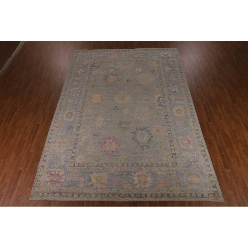 Oushak Turkish Large Area Rug Floral Hand-Knotted Wool Carpet - 10'1"x 14'0"