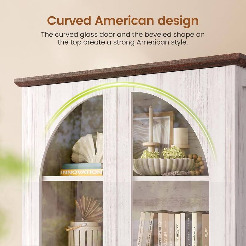 Tall Arched Cabinet Bookcase with storage Bookshelf 2 Door
