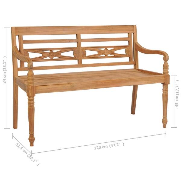 dimension image slide 3 of 2, vidaXL Batavia Bench with Cream Cushion 47.2" Solid Teak Wood