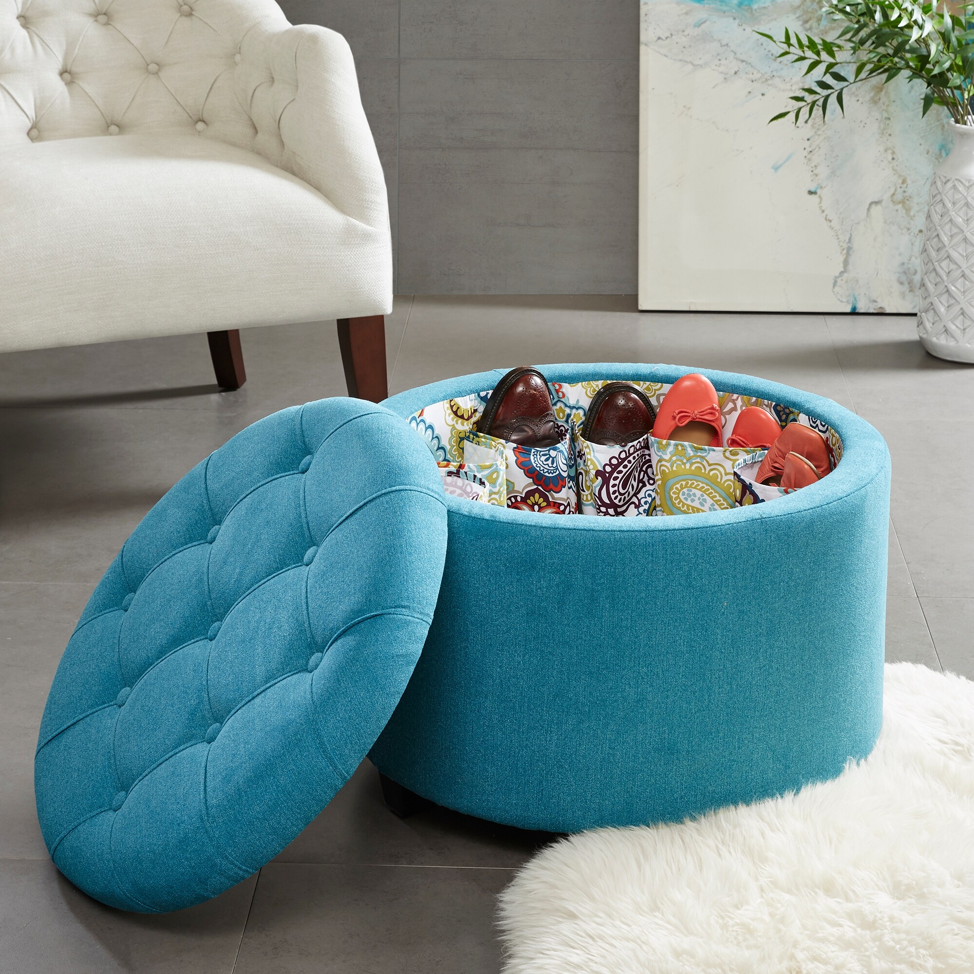 Round shoe outlet storage ottoman
