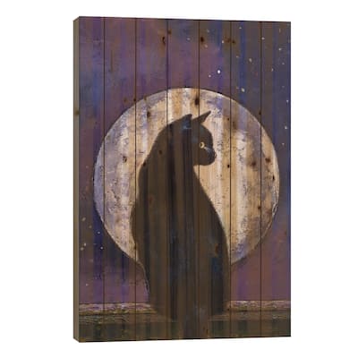Black Cat Moonlight Print On Wood by Michael Creese - Multi-Color