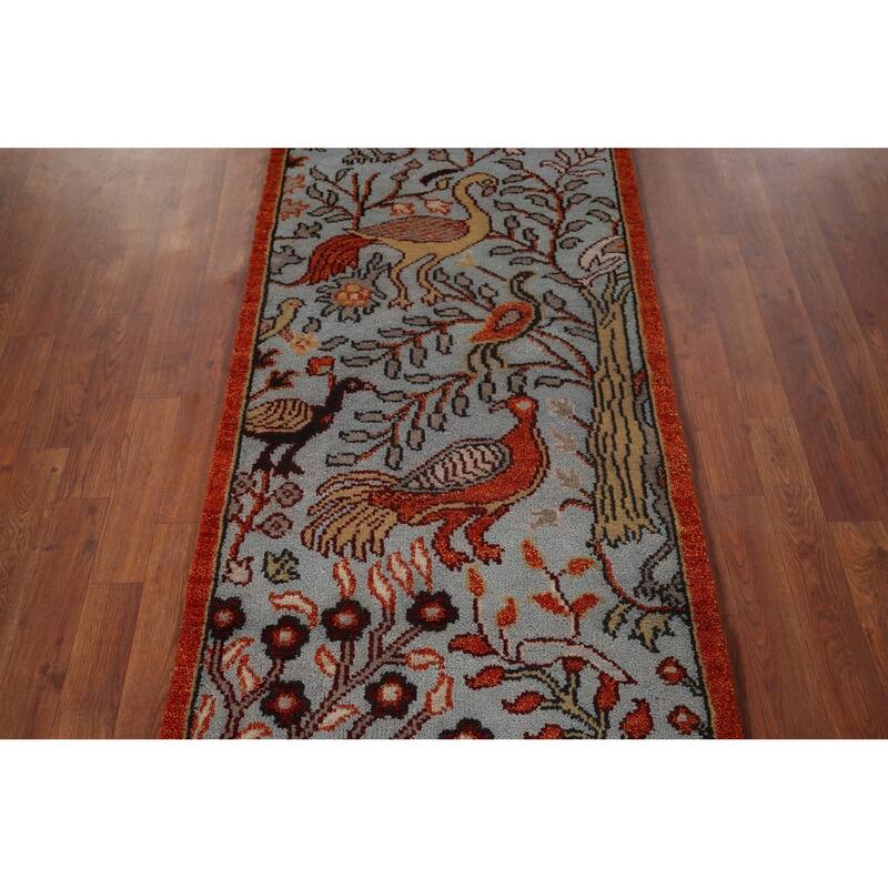Traditional Blue Ziegler Indian Runner Rug Hand-Knotted Wool Carpet - 2'7"x 8'0"