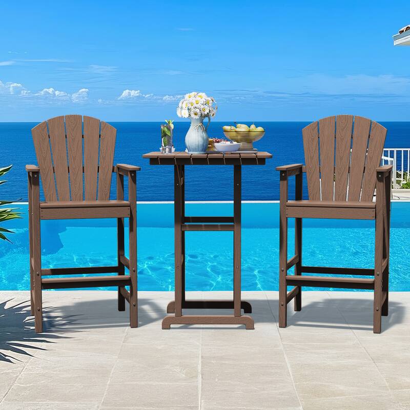 3-Piece HDPE Outdoor Patio Bar Table and Chiar Set, 2 Bar Stools & A Bar Table