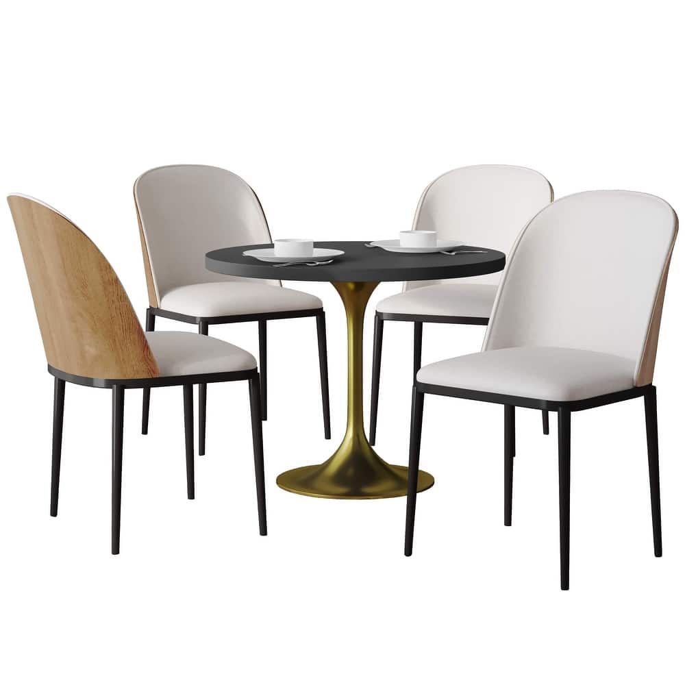 Verve Minimalist Mid-Century 5-Piece Round Dining Set with 36" Table & 4 Ergonomic Chairs for Apartments & Breakfast Nooks