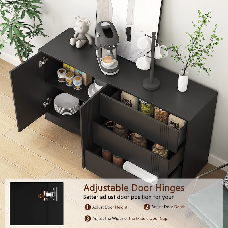 Kitchen Sideboard Buffet Cabinet with 3 Drawers, Adjustable Shelves