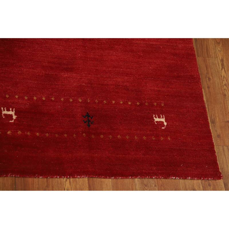 Red Gabbeh Indian Area Rug Hand-Knotted Oriental Wool Carpet - 6'8" x 9'8"
