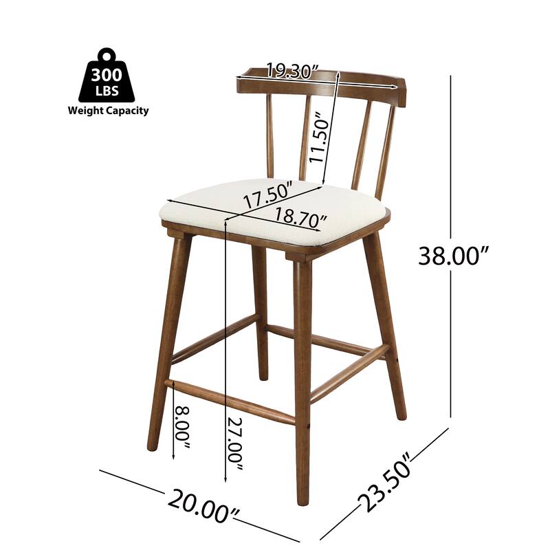 Roomfitters Olivia Indoor Windsor Style Counter Stools with Cushion, Walnut Finish