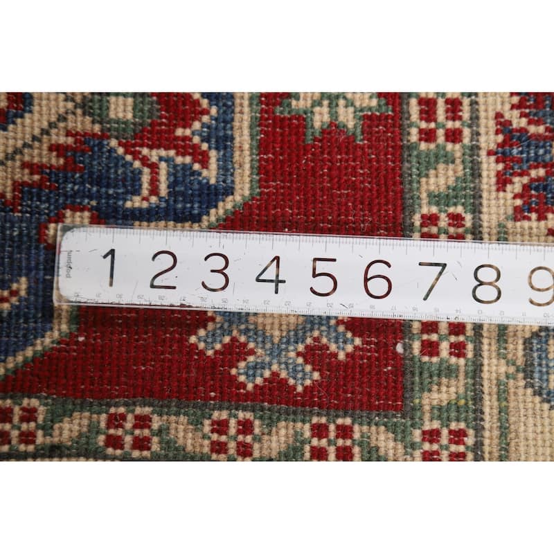 Red Kazak Foyer Rug Handmade Geometric Oriental Wool Carpet - 2'9"x 3'9"