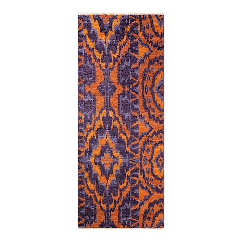 Overton Modern One-of-a-Kind Hand-Knotted Runner - Purple, 2' 6" x 6' 5" - 2' 6" x 6' 5"