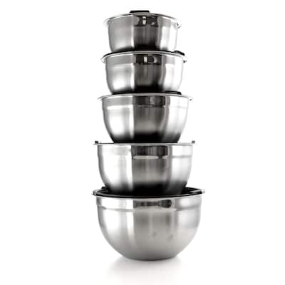 MegaChef Stackable Stainless Steel 5 Piece Mixing Bowl Set with Lids