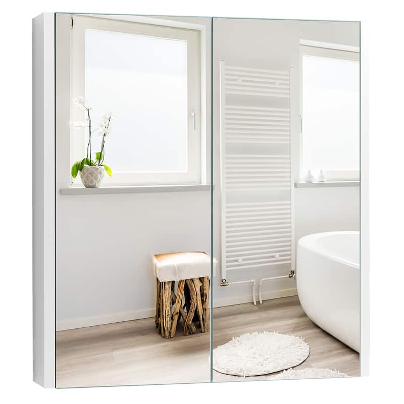 2 Tier Wall Mounted Bathroom Cabinet Storage Cabinet with Mirror Doors