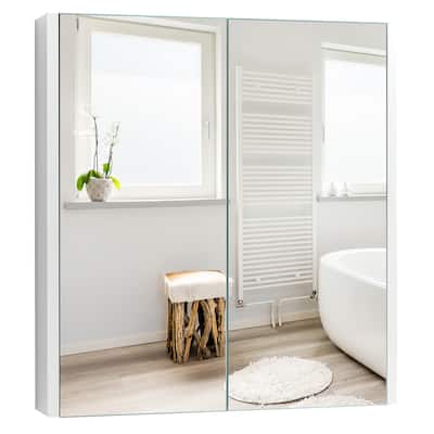 2 Tier Wall Mounted Bathroom Cabinet Storage Cabinet with Mirror Doors