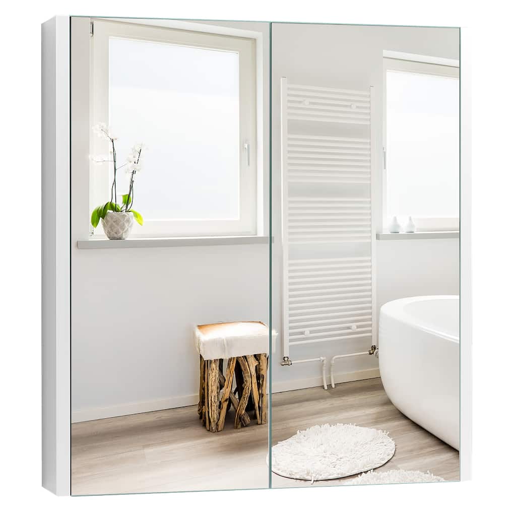 2 Tier Wall Mounted Bathroom Cabinet Storage Cabinet with Mirror Doors