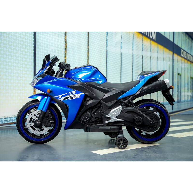 12V7AH Kids Electric Motorcycle with Hand Throttle, Lighting Wheels, Music & Safety Training Wheels