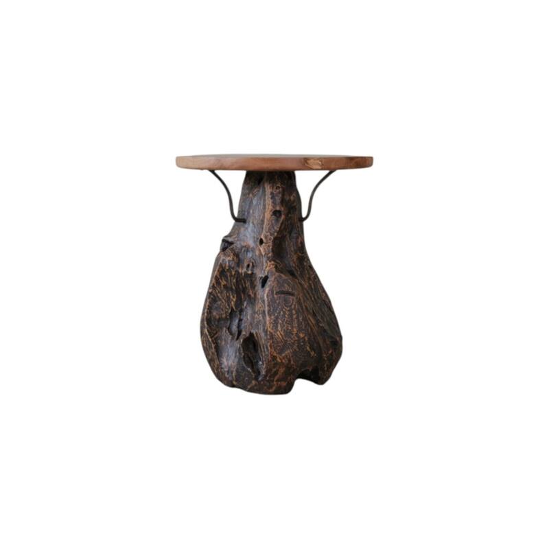 HomeRoots 24" Natural and Smoky Black Distressed Reclaimed Wood Round Pedestal End Table - 19.70 in. x 23.60 in. x 19.70 in.