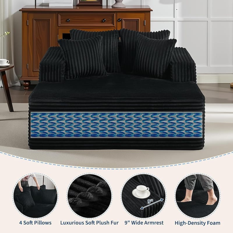 Oversized 2‑Person Chaise Lounge Chair, Sofa Bed with 4 Pillows