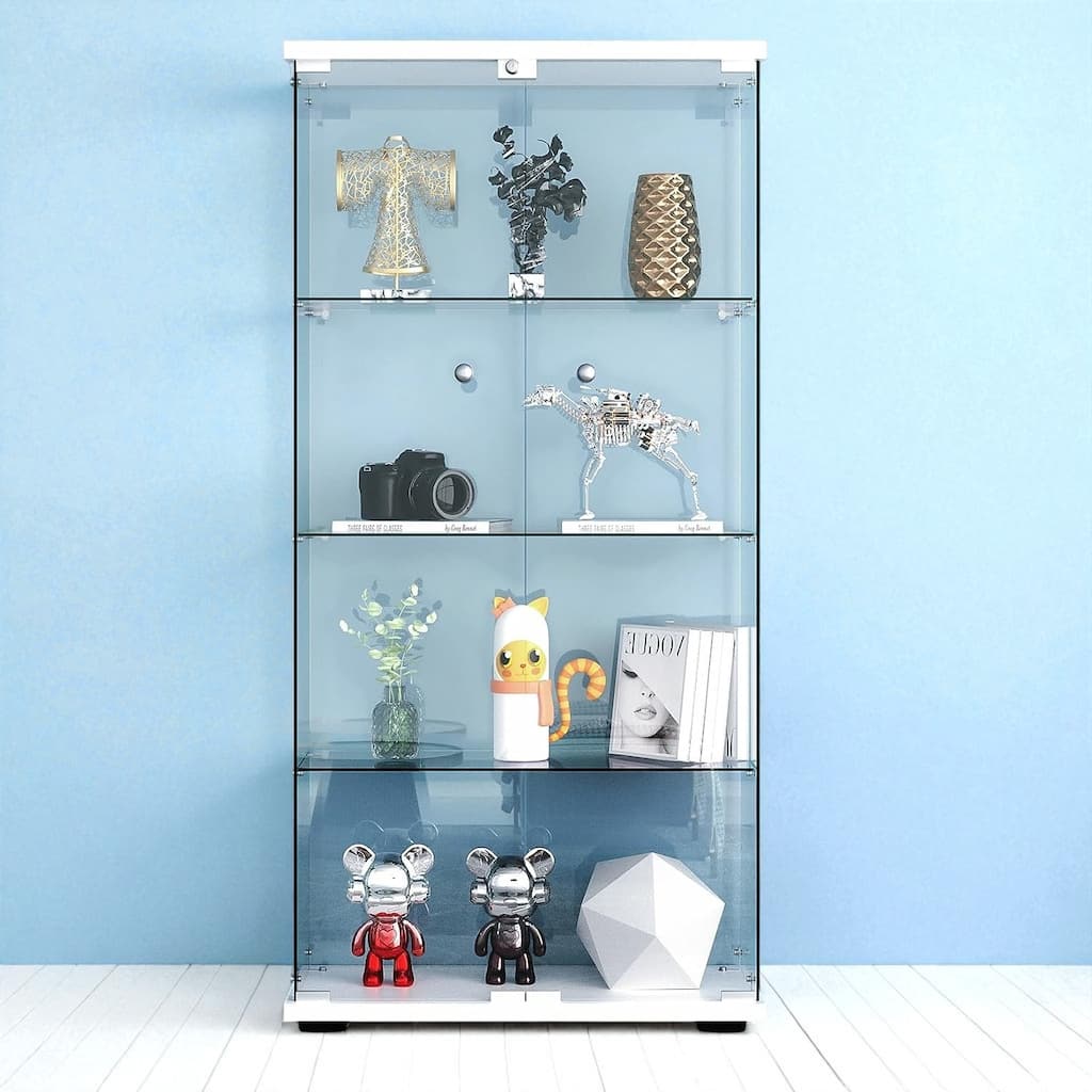 4-Shelf Glass Display Cabinet with 2 Doors, RGB LED Lights, Lockable Tempered Glass Showcase