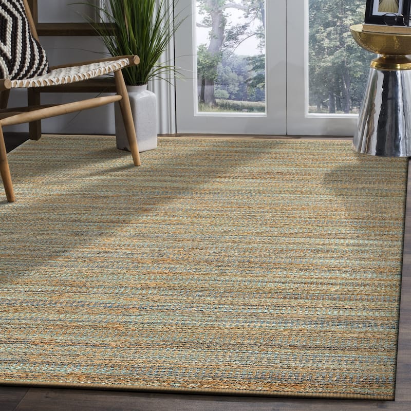Sevita Organic Jute Geometric Area Rug, Tan and Teal - 8' x 10'