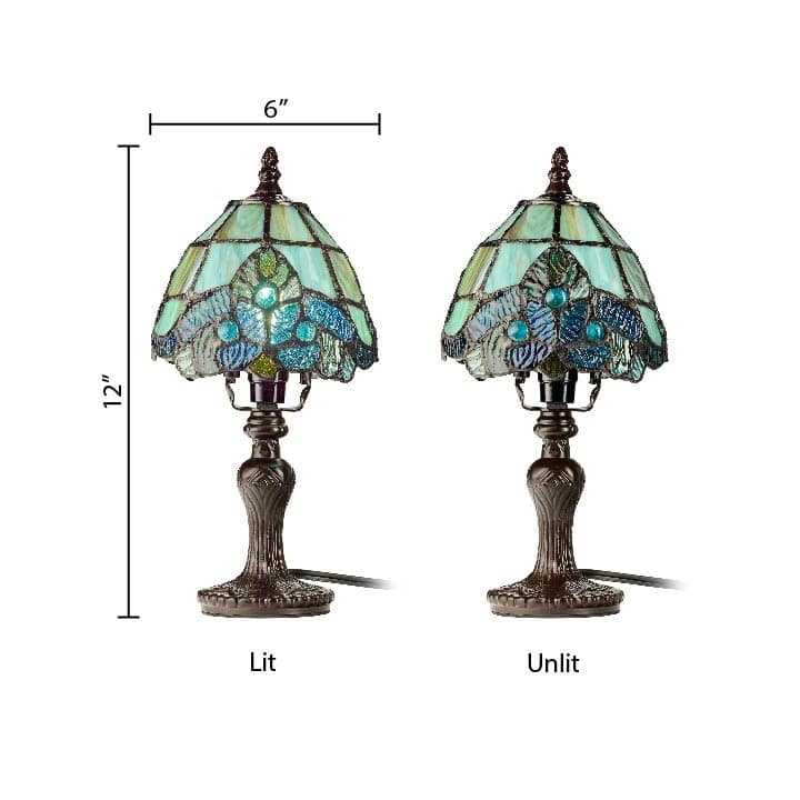 River of Goods Set of 4 Family Favorites Tiffany Style Stained Glass Mini Accent Lamps - 6"L x 6"W x 12"H - Each
