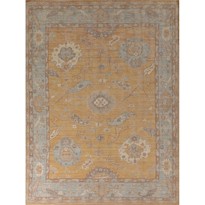 Vegetable Dye Oushak Turkish Area Rug Handmade Floral Wool Carpet - 8'1" x 10'0"