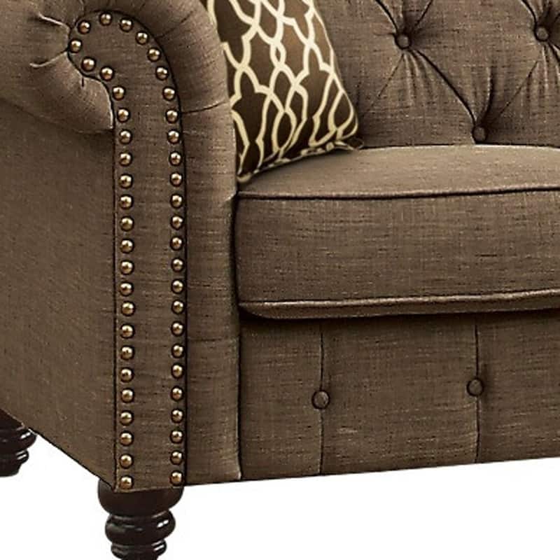 HomeRoots 67" Brown And Dark Brown Linen Loveseat - 67.00 in. x 30.00 in. x 33.00 in.