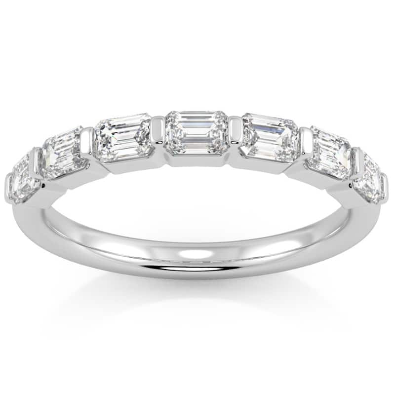 1 Ct Emerald Cut Diamond East To West Wedding Stackable Ring Gold Lab Grown